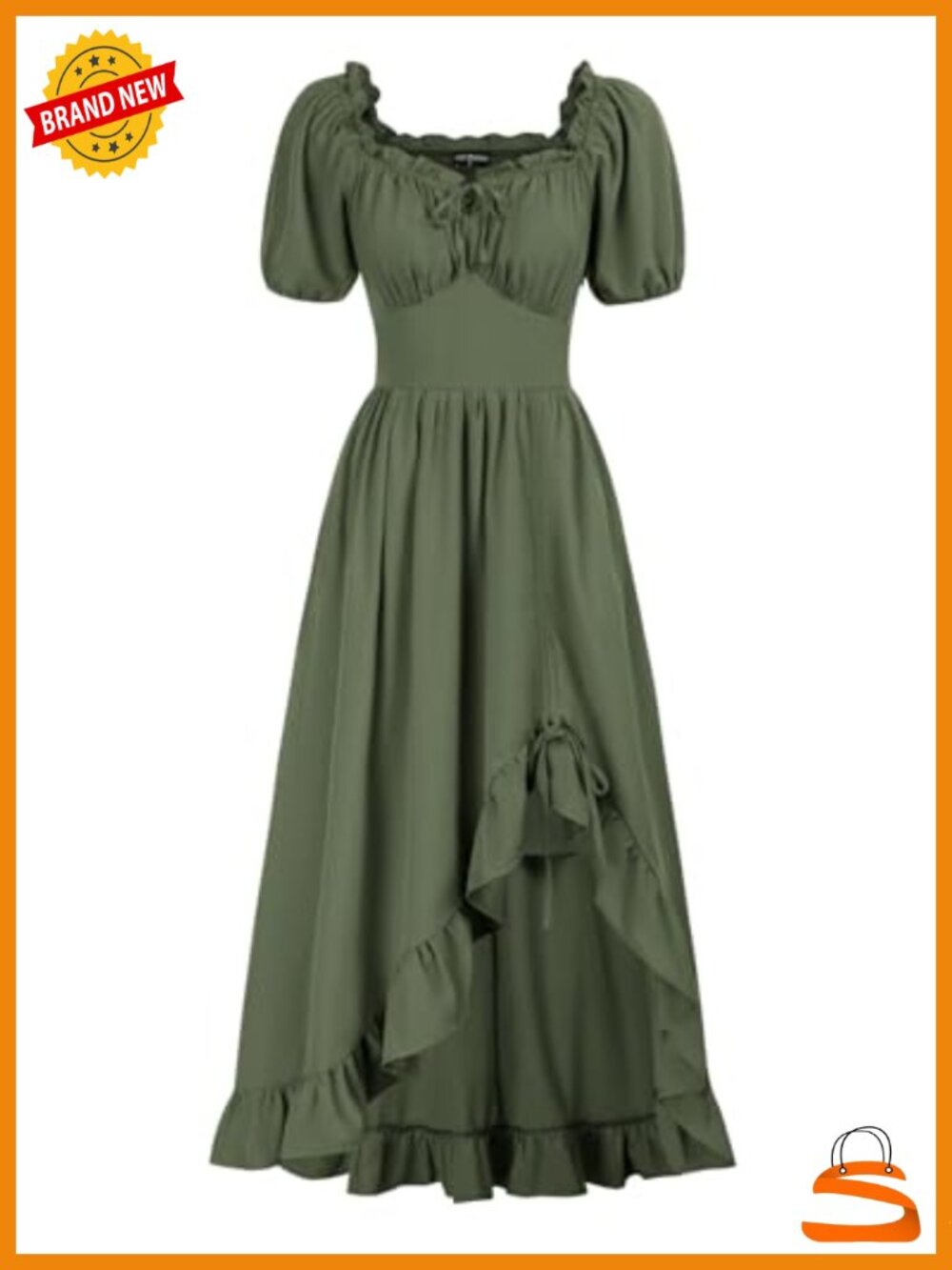 Corset Maxi Dress with Pockets Renaissance Cottagecore High Low Ruffle Dress